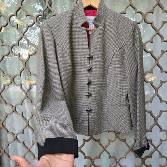 Petite Perceptions Womens Vtg 90s Old Money Houndstooth Toggle Button Jacket 8P - Picture 4 of 10